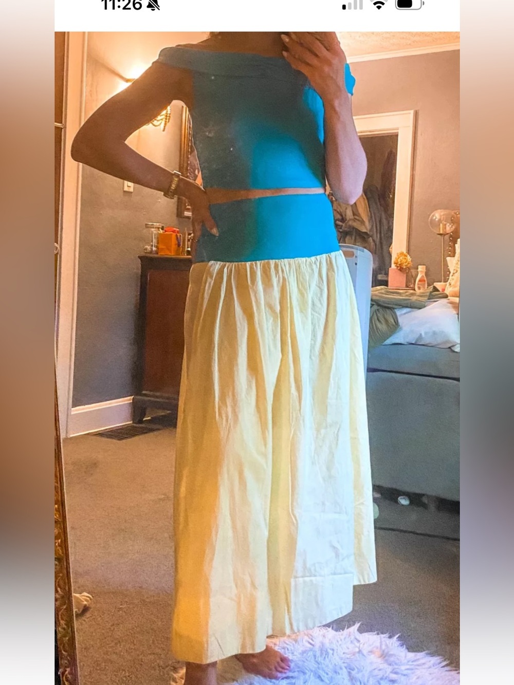Free People Pale Yellow Gathered Maxi Skirt